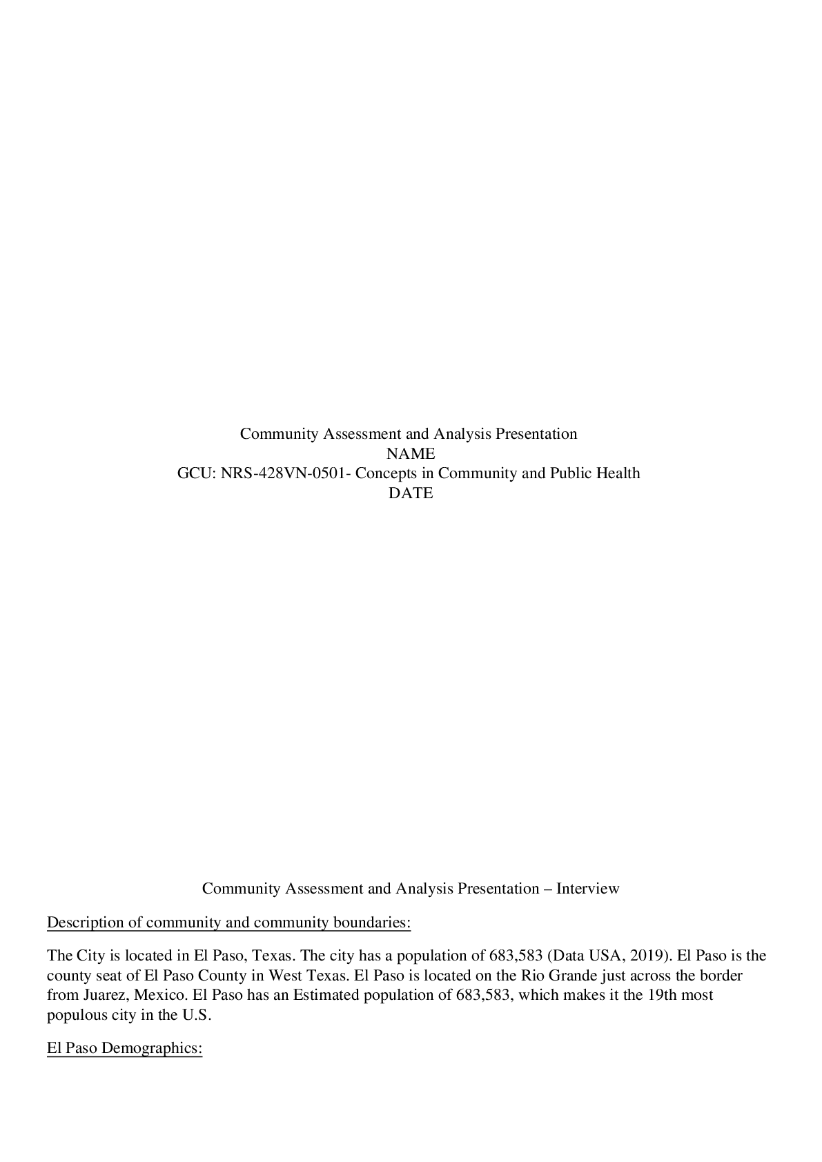 Preview image for NRS 428VN Topic 4 Assignment, Community Assessment and Analysis Presentation